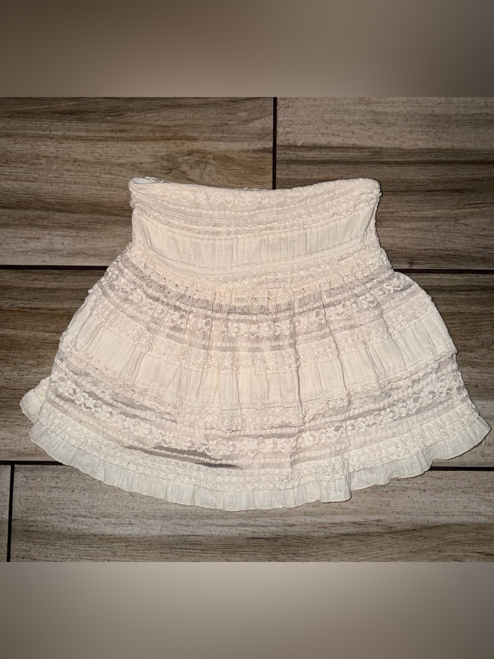 Smocked Cream Lace-Tier Circle Skirt